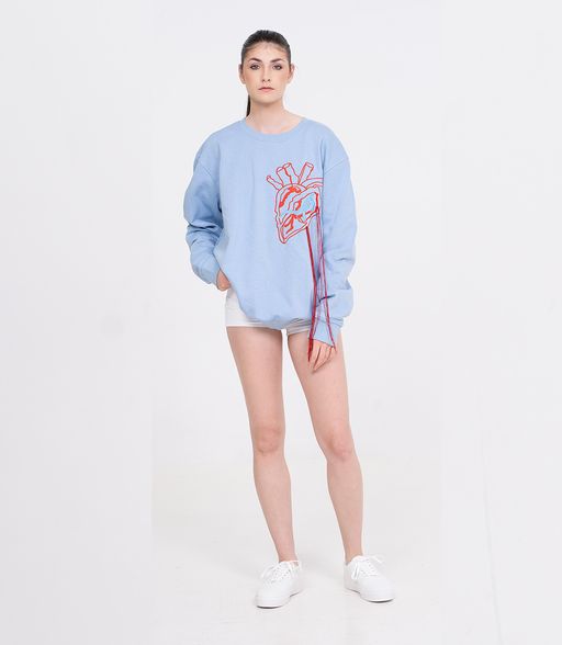 Baby Blue Oversized Crewneck with Embroidered Heart