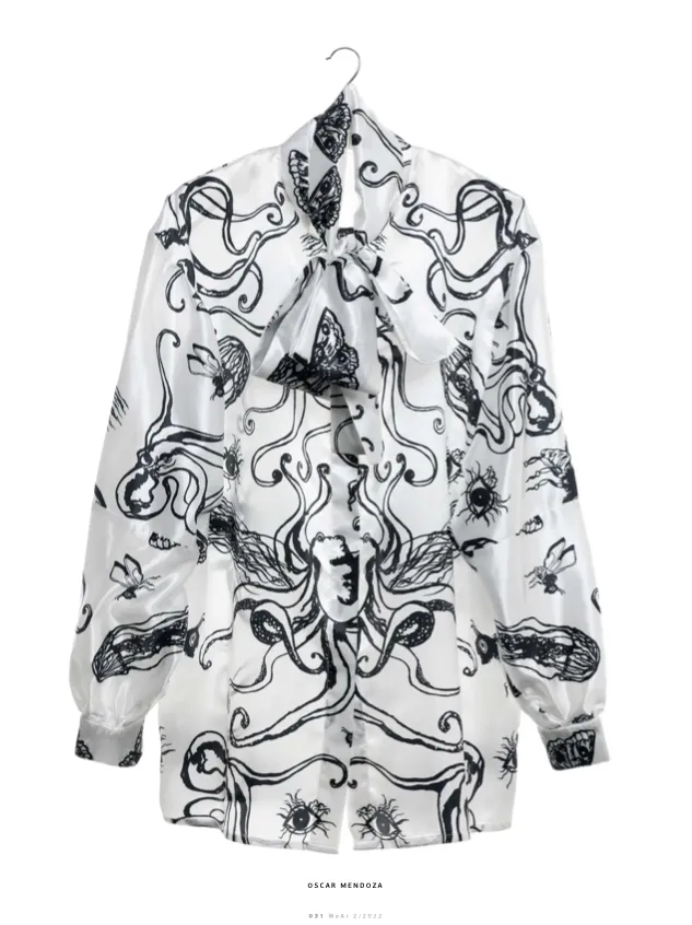 EZOTERIA - Robe-chemise en satin imprimé octopode 