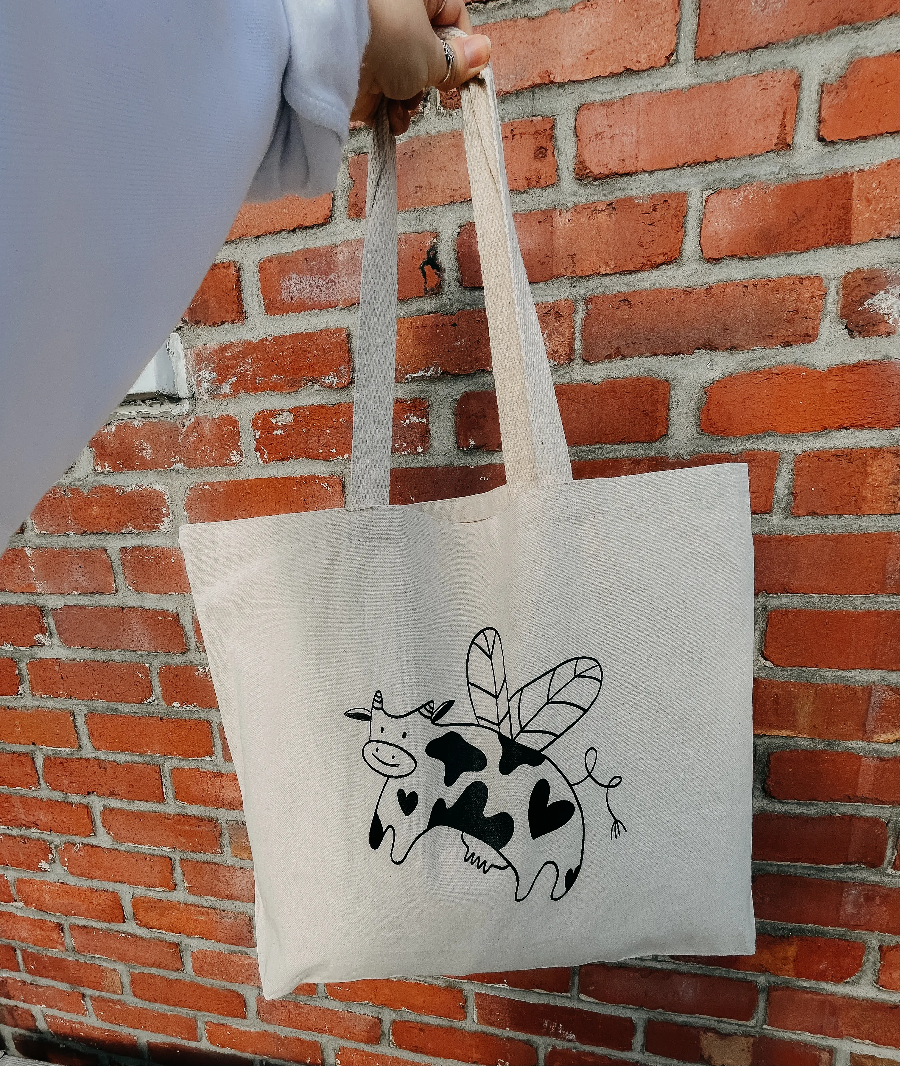  Large reusable bag 100% cotton The flying cow