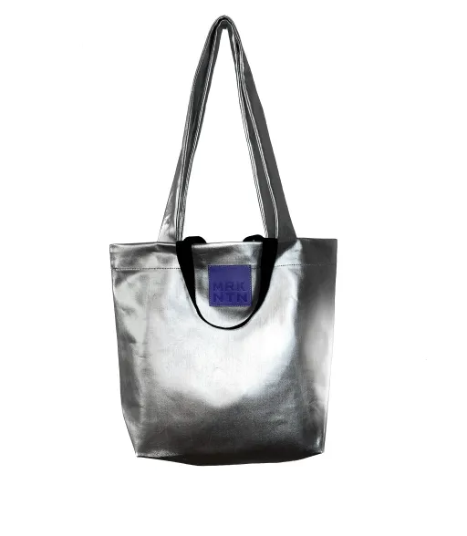 Silver Denim Tote Bag