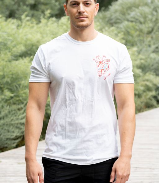 White T-shirt with Embroidered Heart 