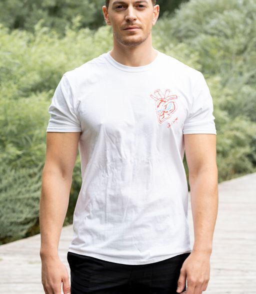 White T-shirt with Embroidered Heart