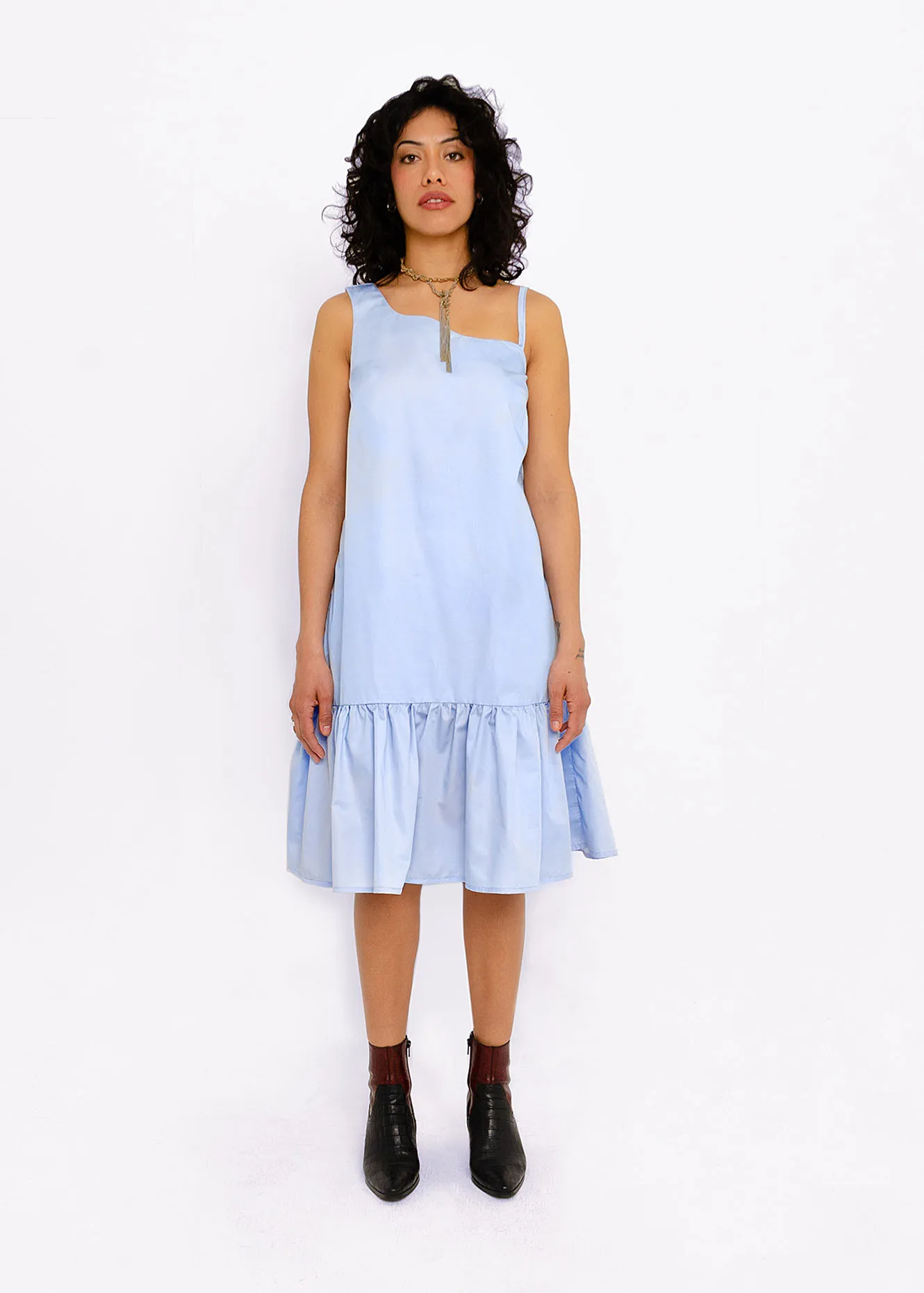 Sia A-Line Summer Dress (Light Blue Cotton) 