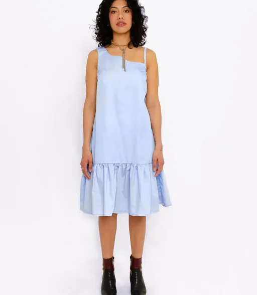 Sia A-Line Summer Dress (Light Blue Cotton) 
