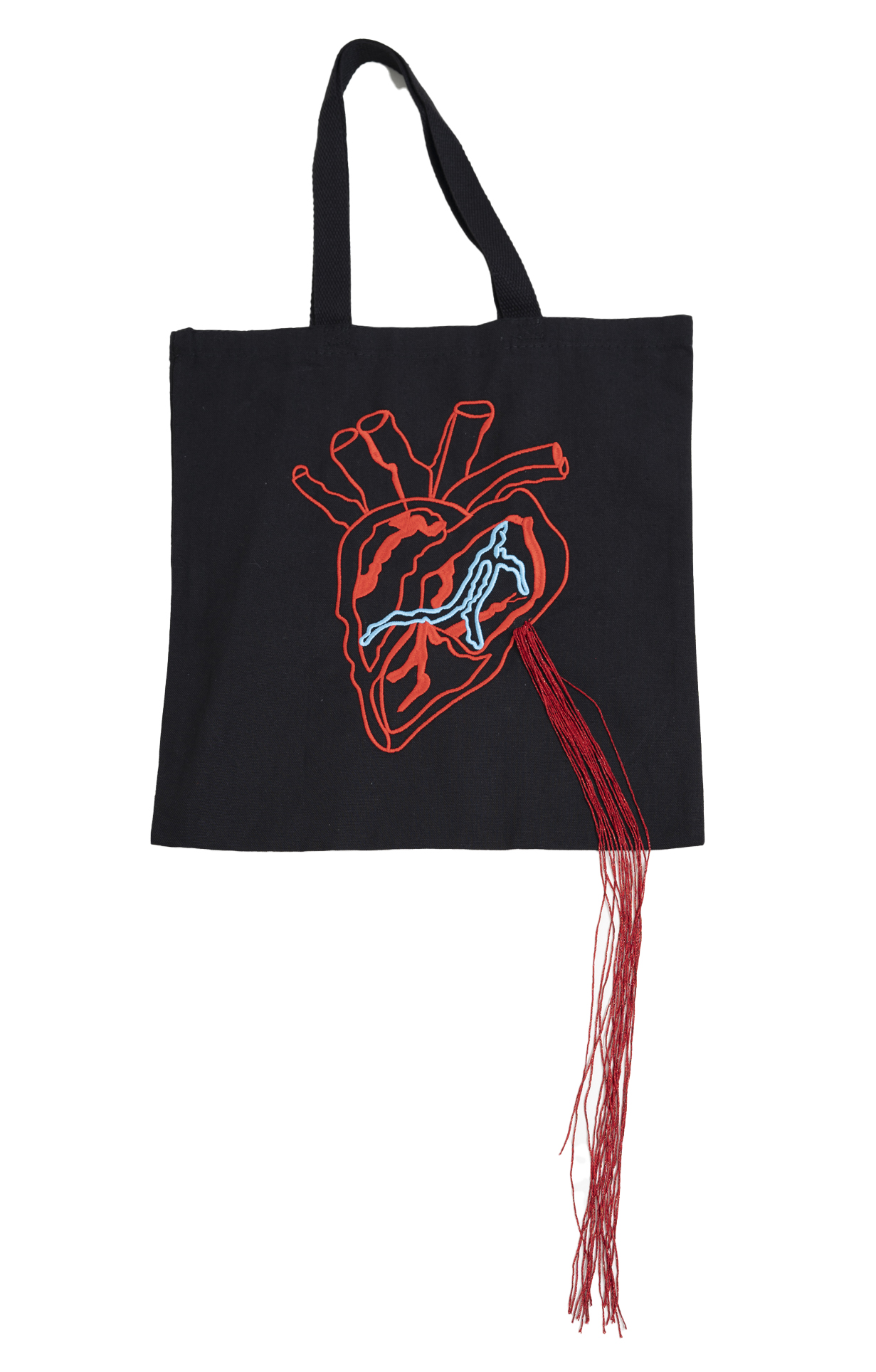 Tote Bag with Oversized Heart embroidery and fringes