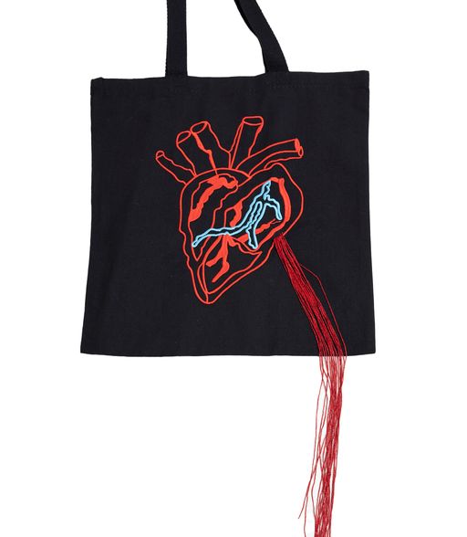 Tote Bag with Oversized Heart embroidery and fringes