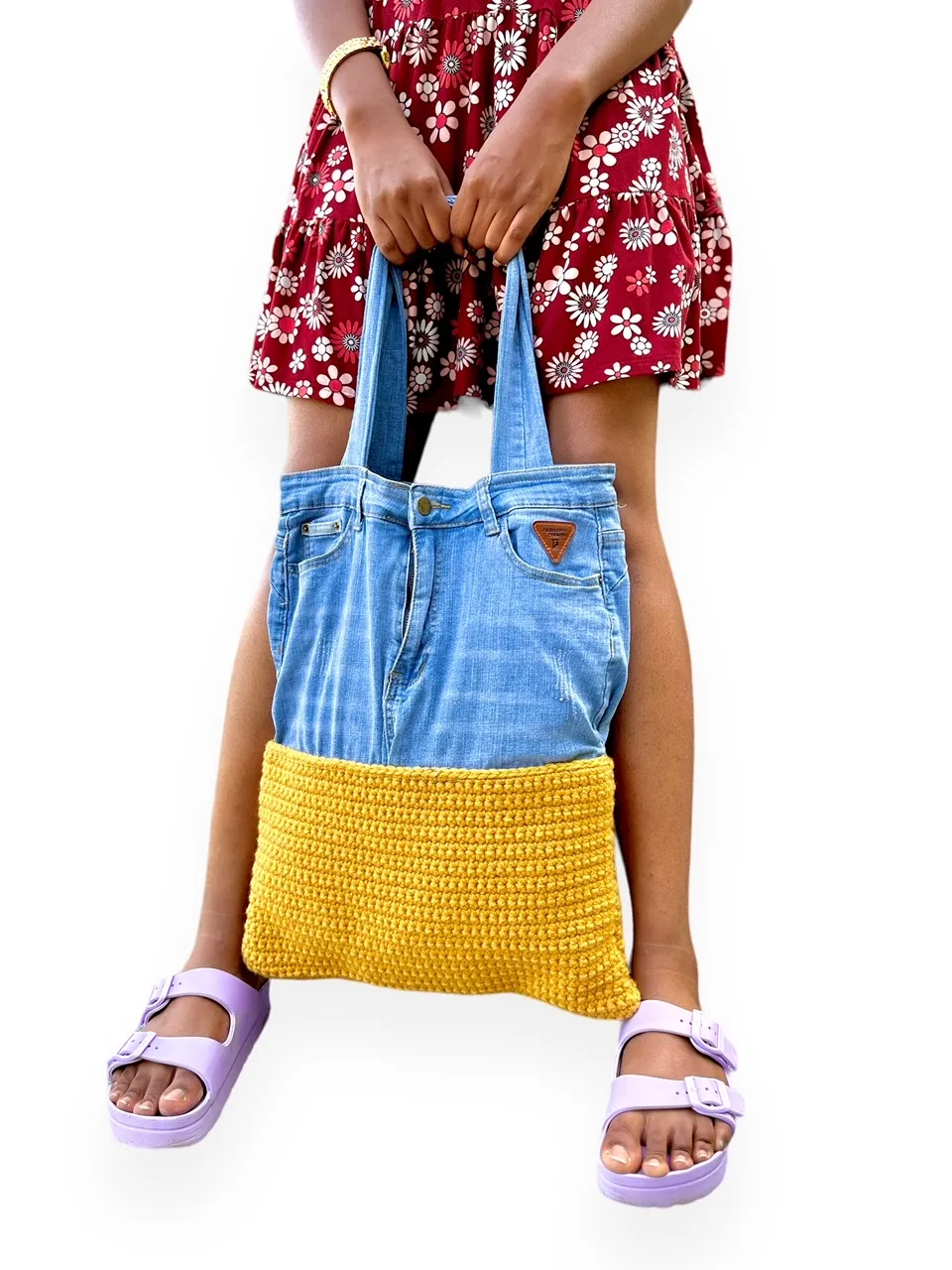 Harmony Blend Yellow Denim and Crochet Tote Bag ’23