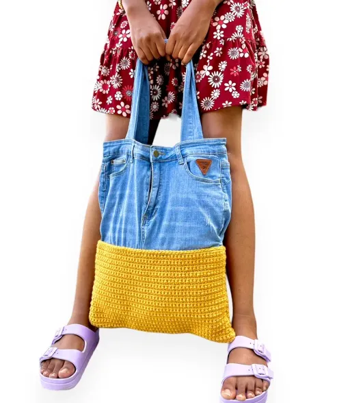 Sac fourre-tout en denim et crochet Harmony Blend Jaune ’23