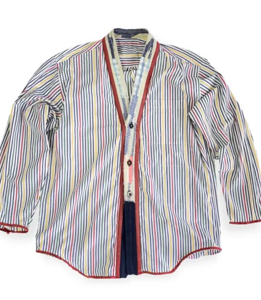 Long Sleeved Kimono Collar Shirt KSD-1 - Limoge Stripe