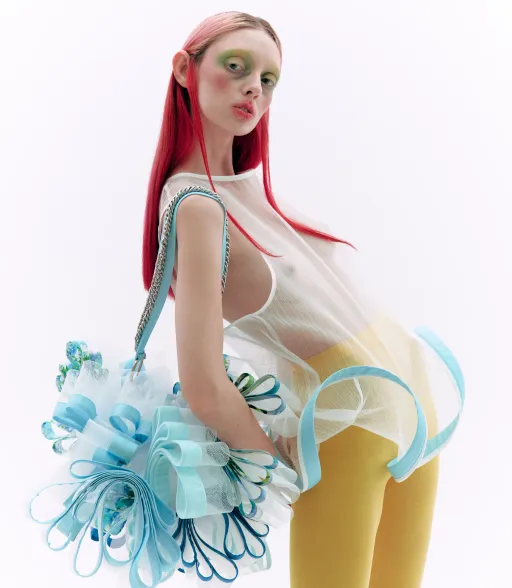 Large blue ribbon purse