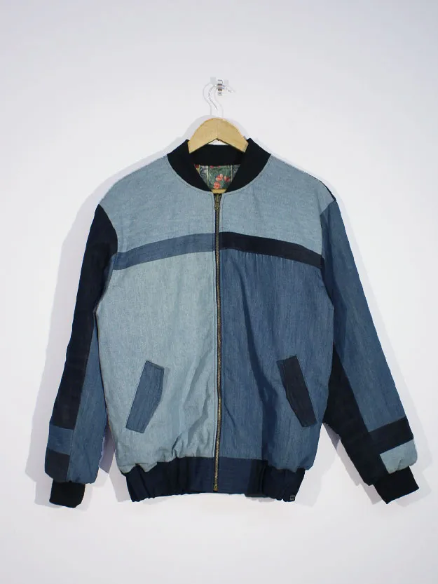 Reversible Bomber Jacket Jeans Patchwork/Floral Print