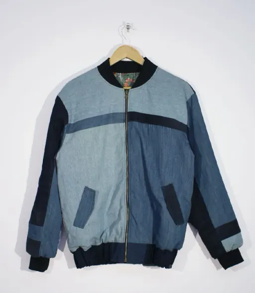 Reversible Bomber Jacket Jeans Patchwork/Floral Print
