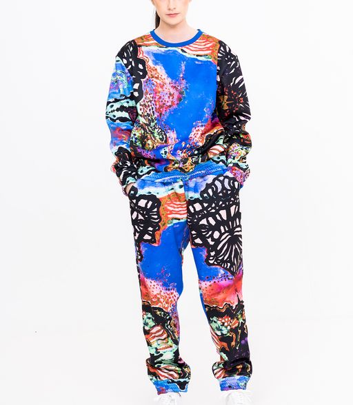 Blue Abstract Butterfly Print Crewneck and Pants 