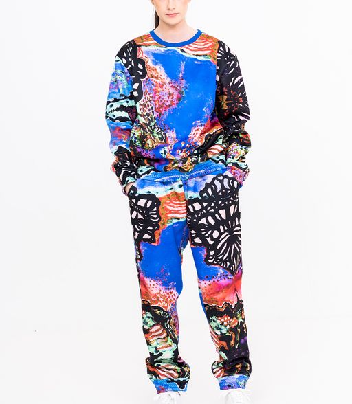 Blue Abstract Butterfly Print Crewneck and Pants