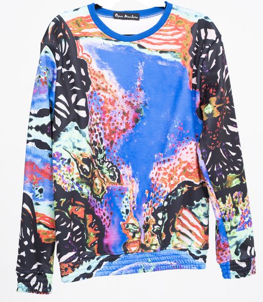 Fleece Abstract Butterflies Print Crewneck