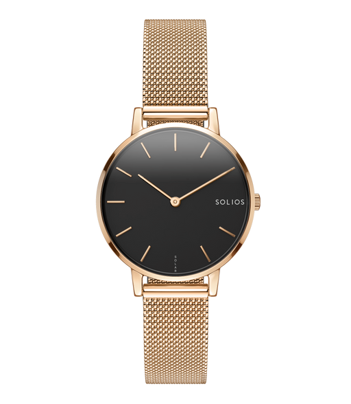 Black Mini Solar Watch | Rose Gold Mesh