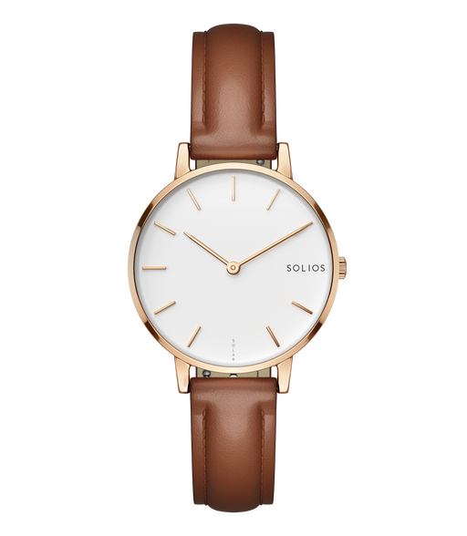 Montre Mini Solar Blanche | Cuir végane brun