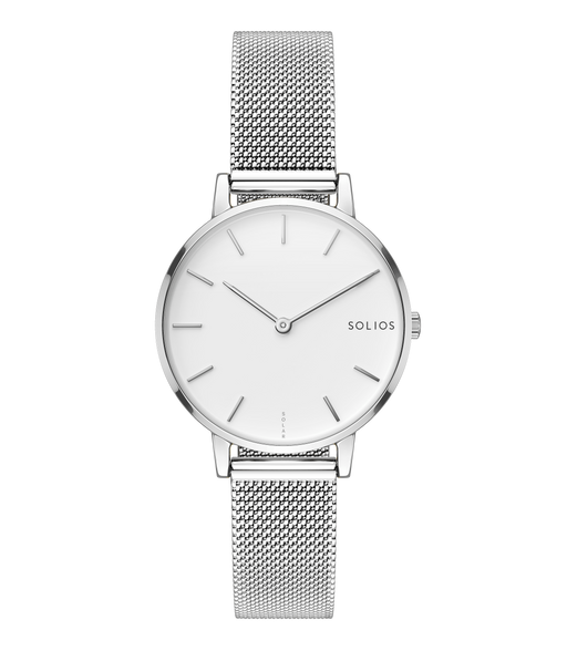 White Mini Solar Watch | Silver Mesh
