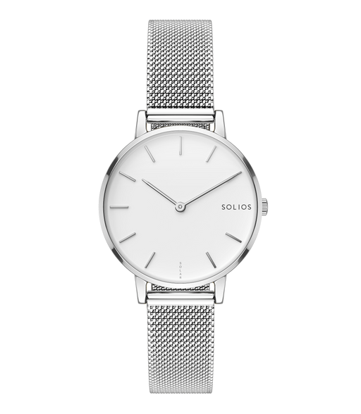 Montre Mini Solar Blanche | Maille argent