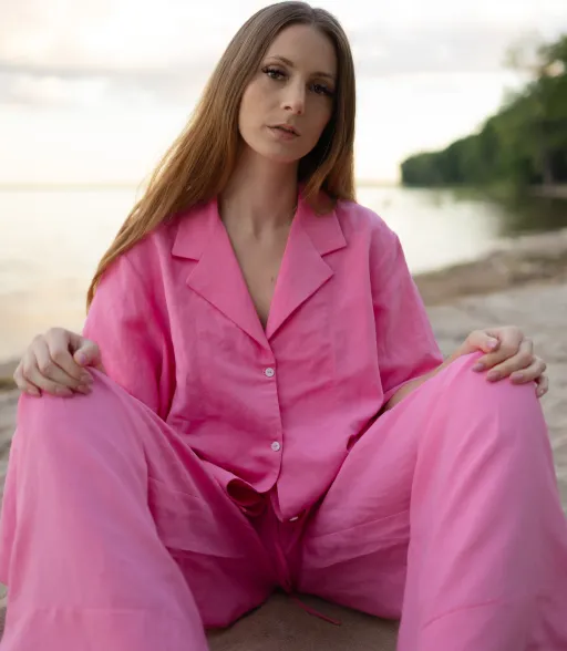 Flo - Pantalon évasé à cordon - Rose