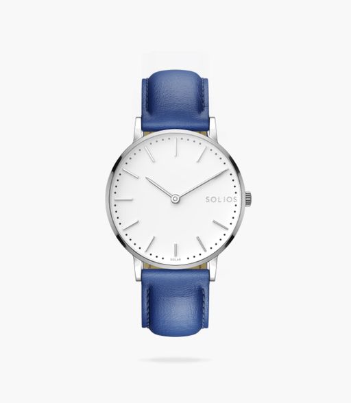 Montre Solar blanche | Cuir végane bleu