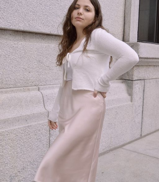 Aura - Light Pink Satin Midi Skirt