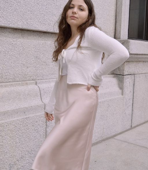 Aura - Light Pink Satin Midi Skirt