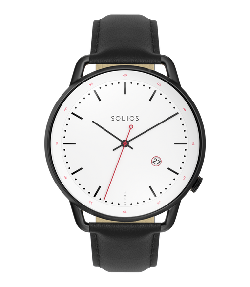 White Curve Solar Watch | Black Vegan Leather