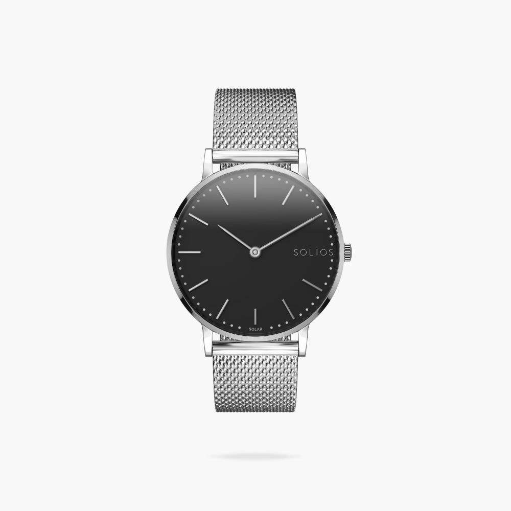 Black Solar Watch | Silver Mesh