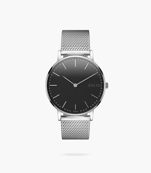 Black Solar Watch | Silver Mesh